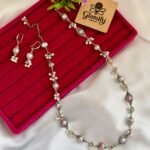 Freshwater Pearl Necklace & Earring Set with Silver Wire Detailing (Handcrafted Design)