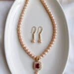 Freshwater Pearl Necklace Set with Red Ruby Pendant