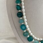 Natural Green Dragon Vein Agate & AAA Freshwater Pearl Double Layer Necklace