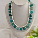 Natural Green Dragon Vein Agate & AAA Freshwater Pearl Double Layer Necklace