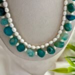 Natural Green Dragon Vein Agate & AAA Freshwater Pearl Double Layer Necklace