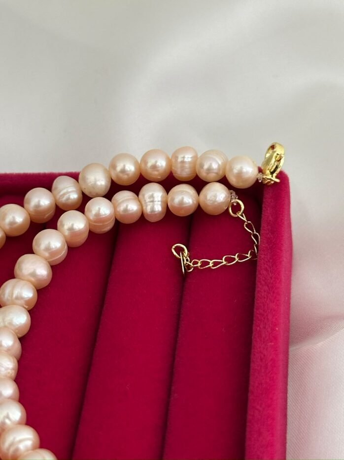Pink Freshwater Pearl Necklace with Red Ruby Pendant
