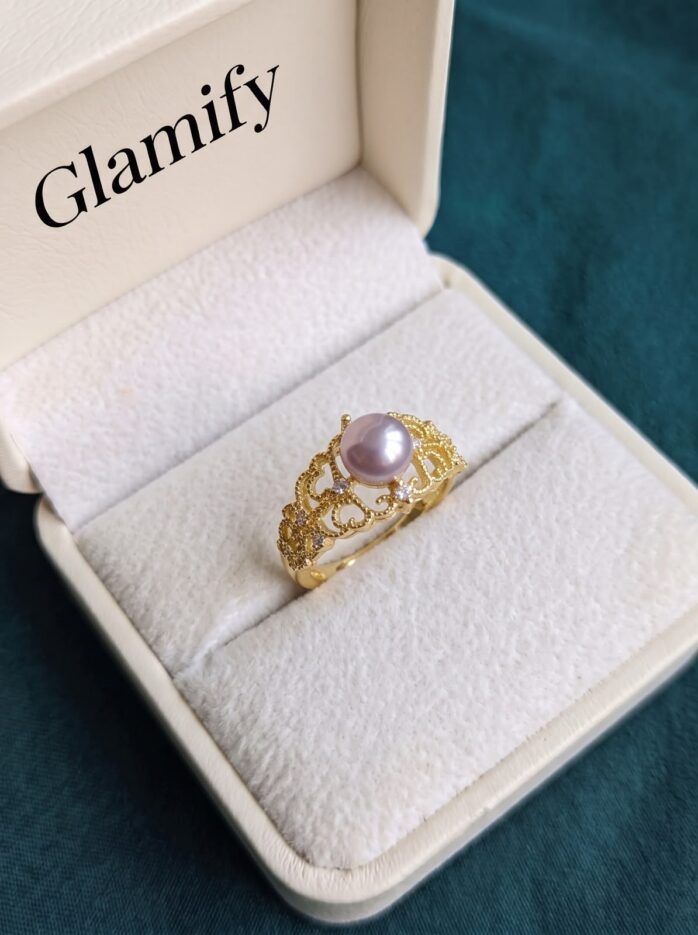 Gold Plated Pink Pearl Adjustable Ring
