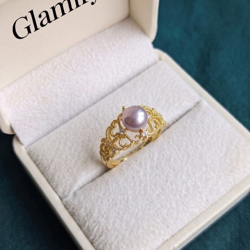 Gold Plated Pink Pearl Adjustable Ring